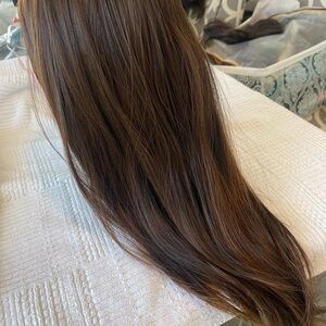 Beautiful long Brown Wig/topper with auburn Highlights